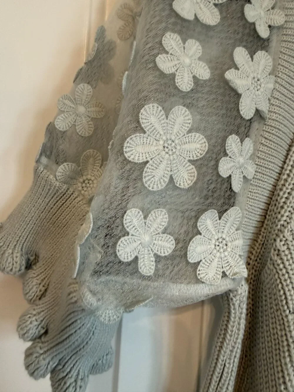 NWT Industry sage green knit top with sheer mesh puff sleeves. Size XL - Picture 2 of 7